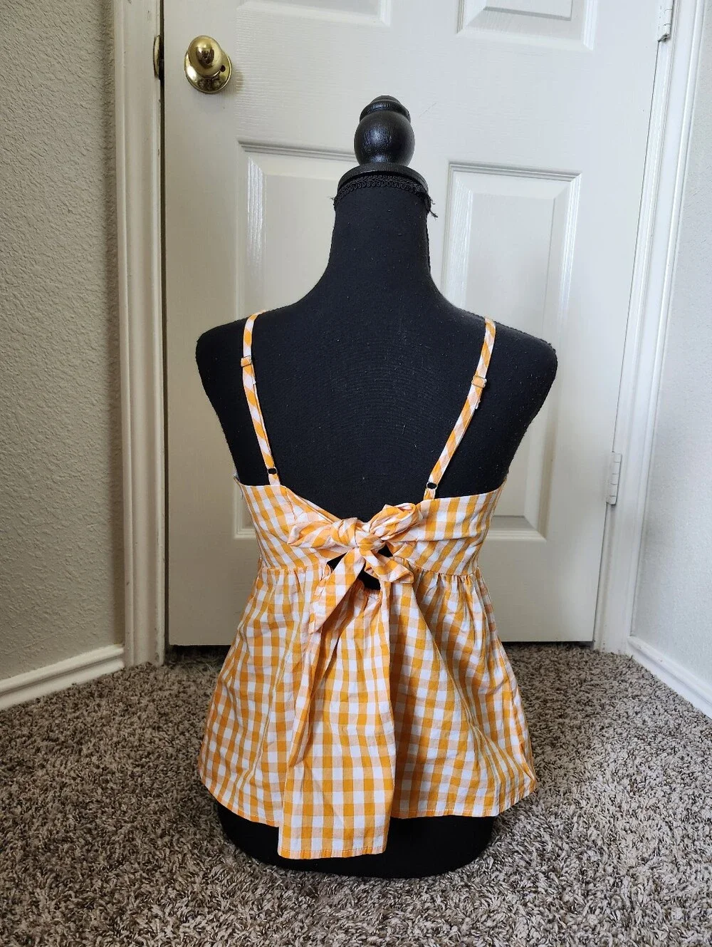 J Crew Orange Gingham Spaghetti-Strap Women’s Top 6